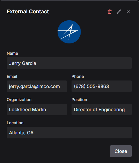 External Contact Card